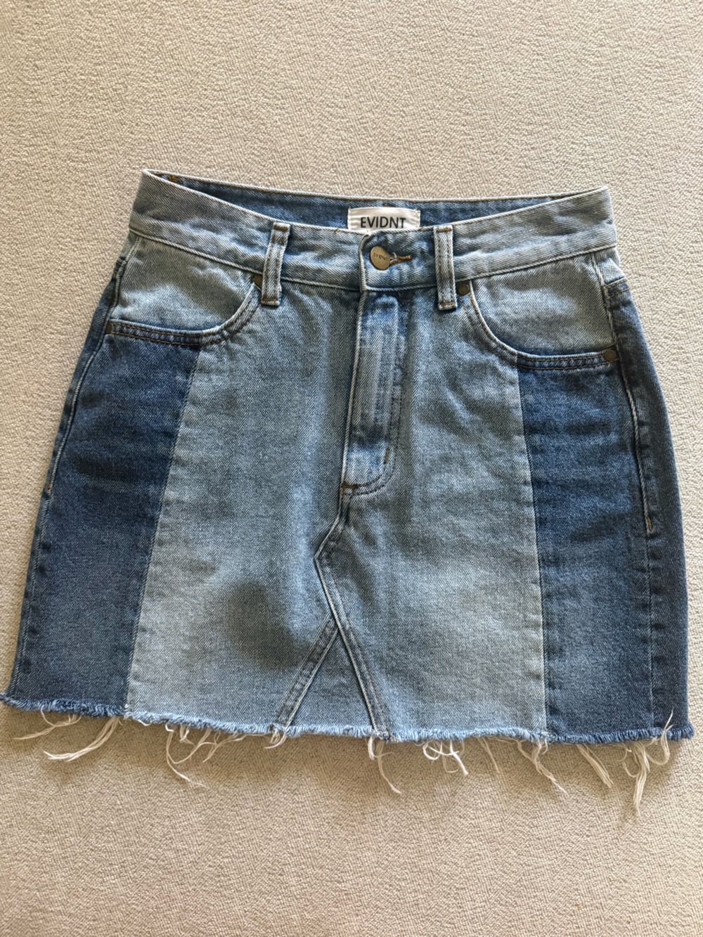 EVIDNT Two-Tone Blue Denim Mini Skirt